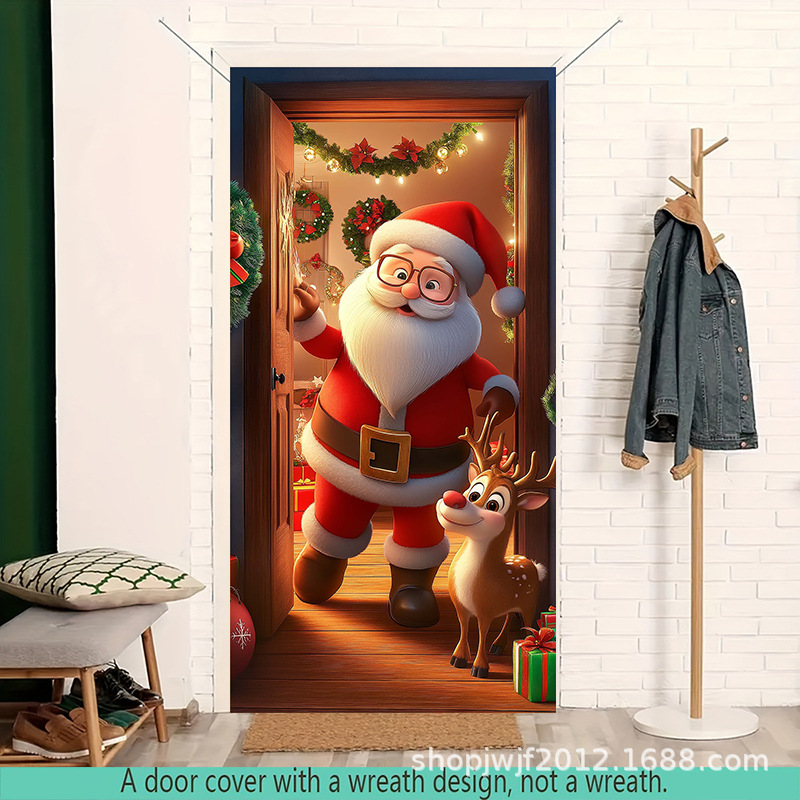TEM Amazon transfronterizo nueva decoración de la cubierta de la puerta de Navidad rojo Santa Claus regalo cubierta de la puerta ambiente festivo fiesta