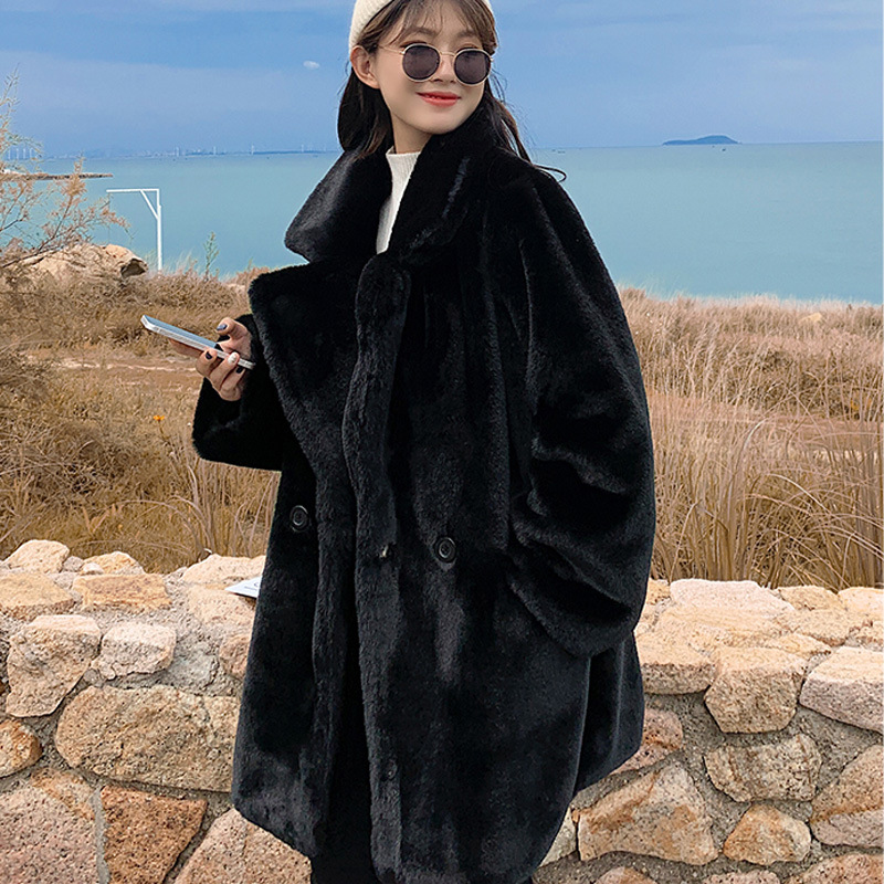 Abbigliamento da donna inverno pelliccia di coniglio cappotto di visone pelliccia larga colletto abito bianco cappotto di peluche ispessito_voghion.com