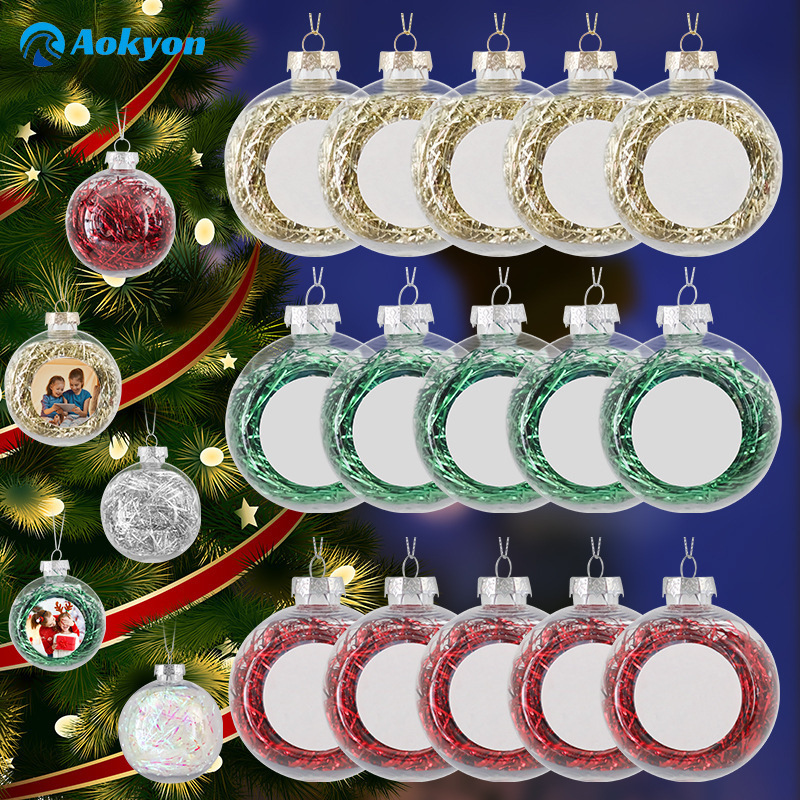 国境を越えた卸売インテリアネギ飾り透明クリスマスツリー装飾ペンダント PETDIY 熱転写パッチクリスマスボール|undefined