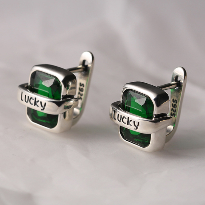 Japanese and Korean-style 925 Silver Sparkling Zircon Earrings Women's Retro Fashion Letter Gem Earrings Hip-hop Simple Creative