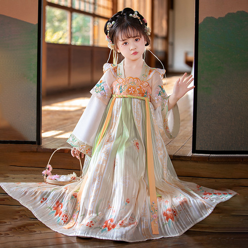 Girls Hanfu 2024 Spring and Autumn New Children's Costume Baby Embroidered Dress Chinese Style Ruskirt Tang Suit Wholesale