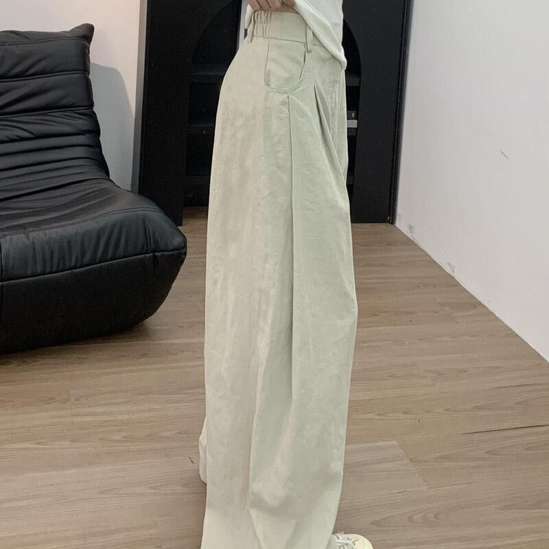 休闲奶芙西装阔腿裤女2025新款高腰遮肉显瘦百搭宽松垂感直筒长裤|undefined