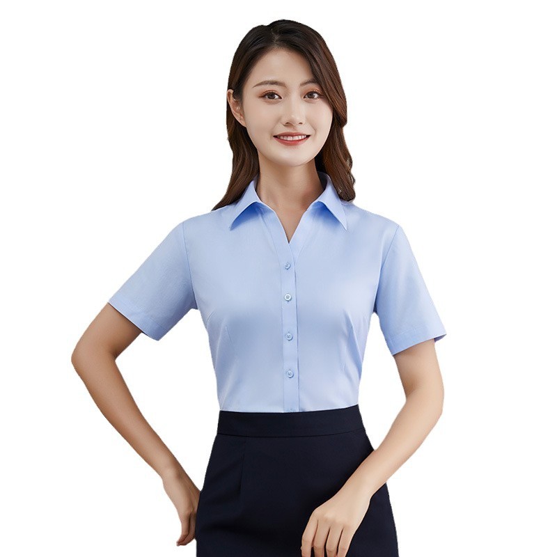 Pure Cotton Short-Sleeved Women's White Shirt, Casual Dp Ready-To-Wear, No-Iron, Slim-Fit, All-Cotton White Shirt, No-Iron Shirt