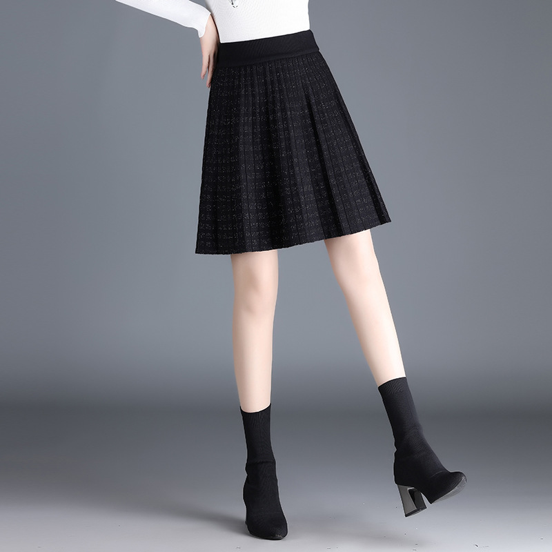 Spring autumn knitted elastic woolen skirt