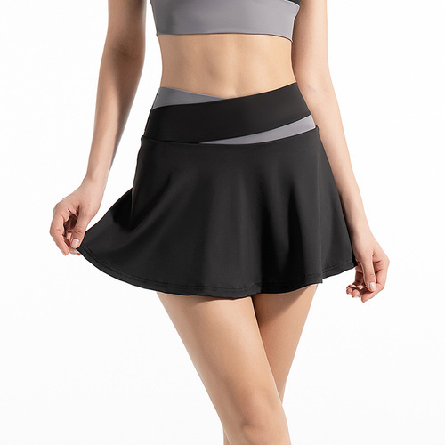 Short Plaid Stretch Bare Sensation False Two-Piece Sports Yoga Skirt for Women High-Waisted Tight Anti-Tease Quick-Dry Fitness Skirt