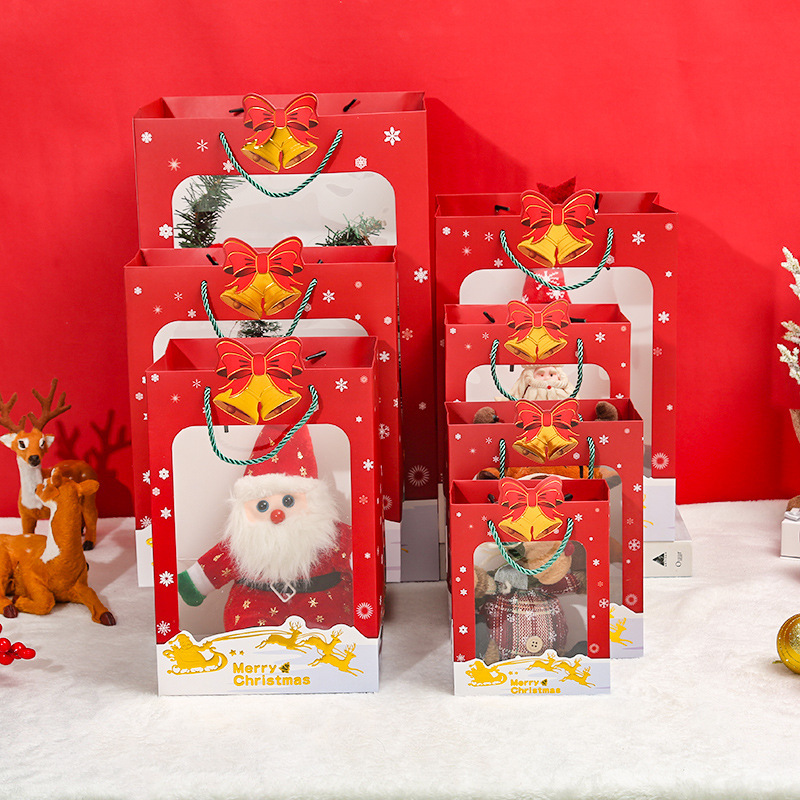 新しいクリスマスの窓を開けたギフトバッグ透明プレゼント包装袋平安夜リンゴプレゼント袋箔押し手提げ袋|undefined