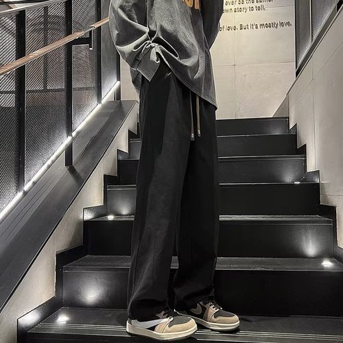 Vintage khaki men's spring autumn oversize Japanese casual drop-in leisure work pants straight leg loose wide-leg