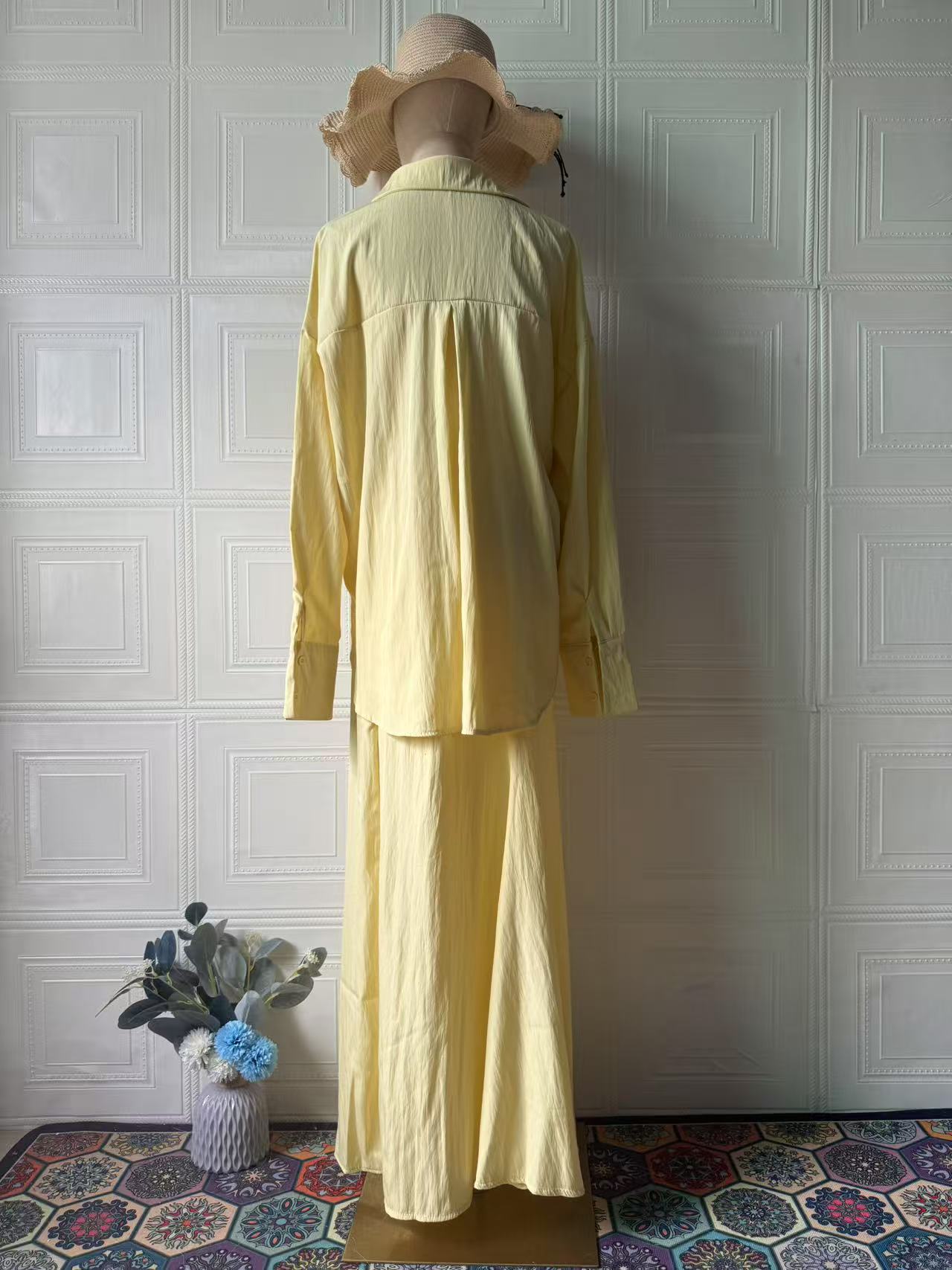 2025 European American Women's Fashion Cross-border Solid Color Elegant Gentle Long-sleeve Top And Long Skirt_ecoleips.com