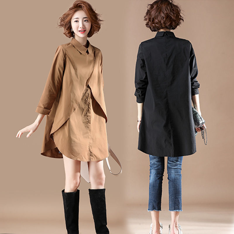 Abito chic transfrontaliero primavera/autunno 2023, nuovo top ampio a maniche lunghe di media lunghezza in stile coreano, taglie forti._voghion.com