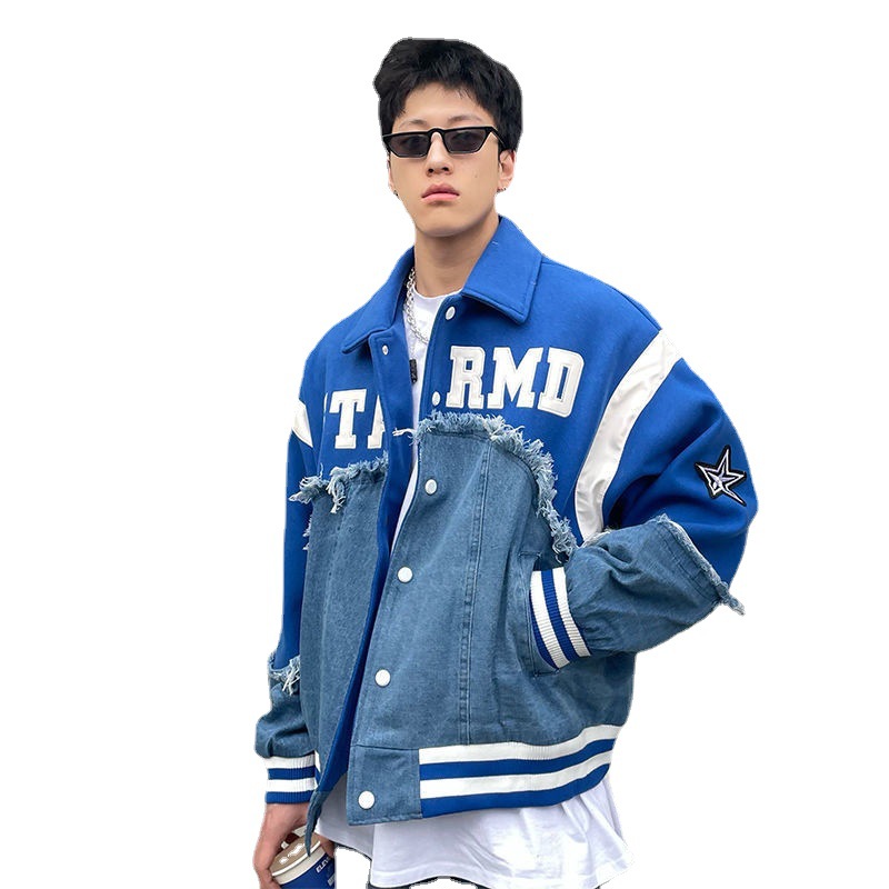 Chaqueta de costura de mezclilla de marca de moda Retro Para hombres y mujeres Estilo de Hong Kong Diseño de primavera y otoño Nicho de sentido Chaqueta de pareja de calle estadounidense