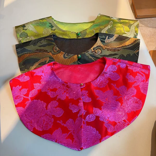 New Chinese Style National Style Shawl Women's Shirt Cheongsam with Silk Brocade Embroidered Shoulder Padware False Collar Cloud Shoulder