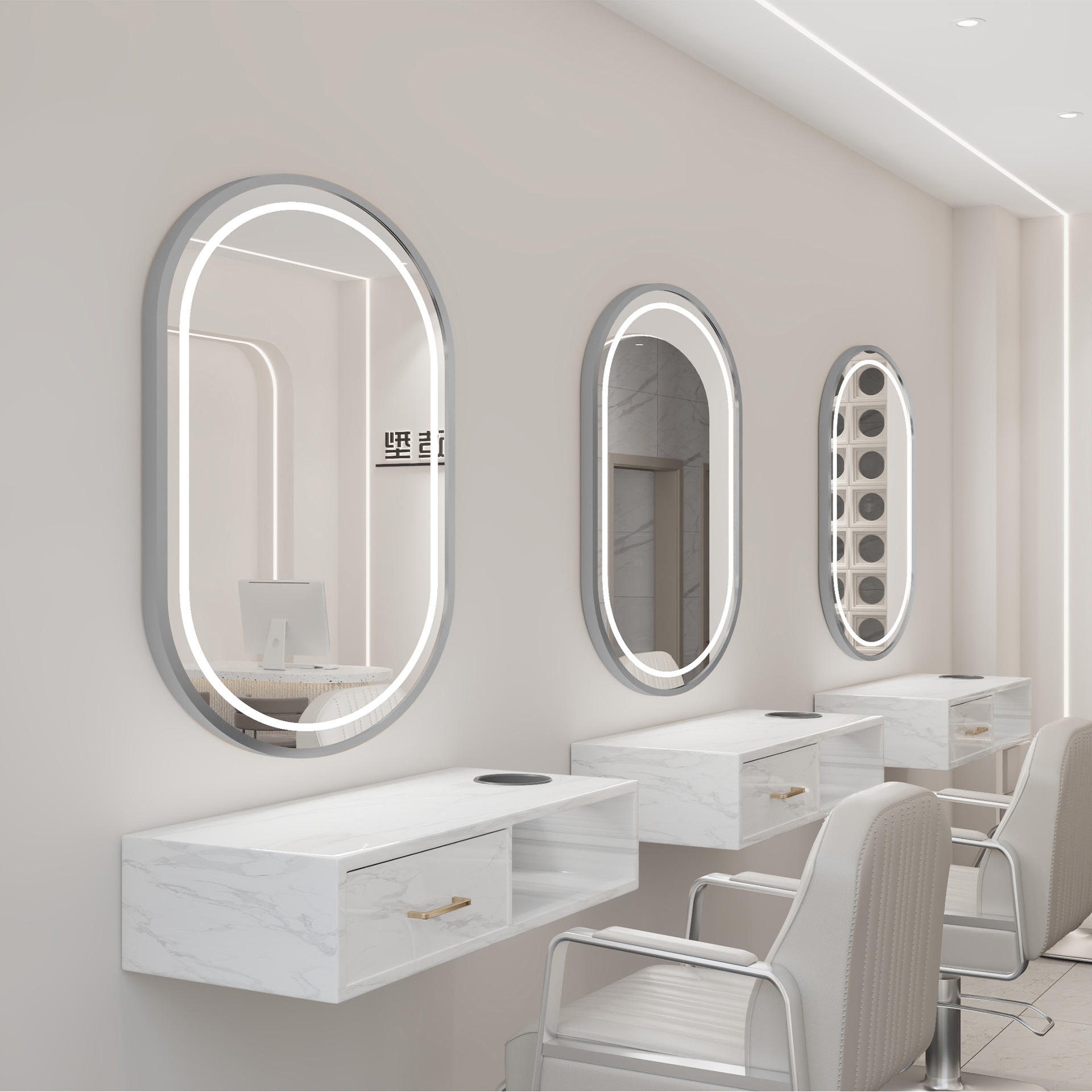 Nueva peluquería belleza con espejo de lámpara, peluquería integrada, área especial de teñido en caliente, tienda de moda de celebridades de Internet, gabinete de espejo de pared al por mayor