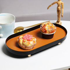 廠家直供 北歐鐵藝收納盤玄關鑰匙收納架皮質收納盒雜物整理托盤