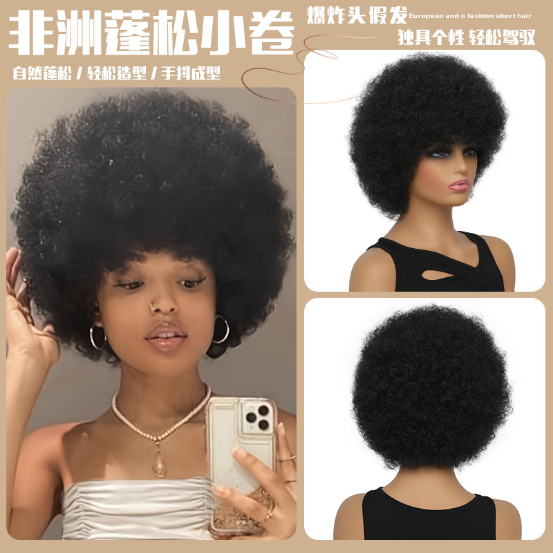 Whole Wig Women's African Latin American Short Curly Hair Heat Resistant Synthetic Chemical Fiber Wig Cross-border European and American Factory in stock