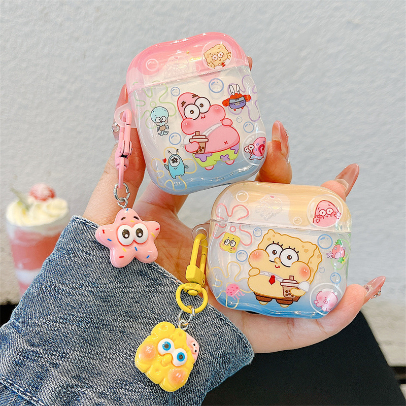 Suitable for Apple AirPods Pro2 Bluetooth Headphone Cover Cute Cartoon Spongebob AirPods 1/3/4 Generation