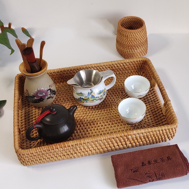 Mesa de té de caña casera creativa de frutas pan cesta de frutas portátil bandeja de hotel toalla cesta de almacenamiento