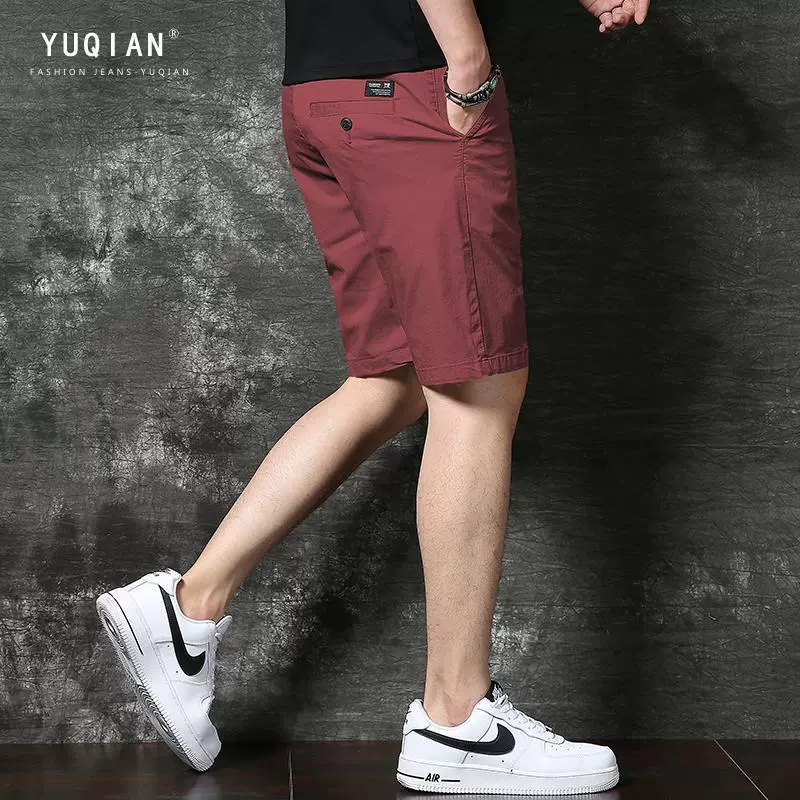 Высококачественные бордовые мужские повседневные шорты, летние тонкие модные трендовые оригинальные прямые спортивные брюки с пятью точками для мужчин
