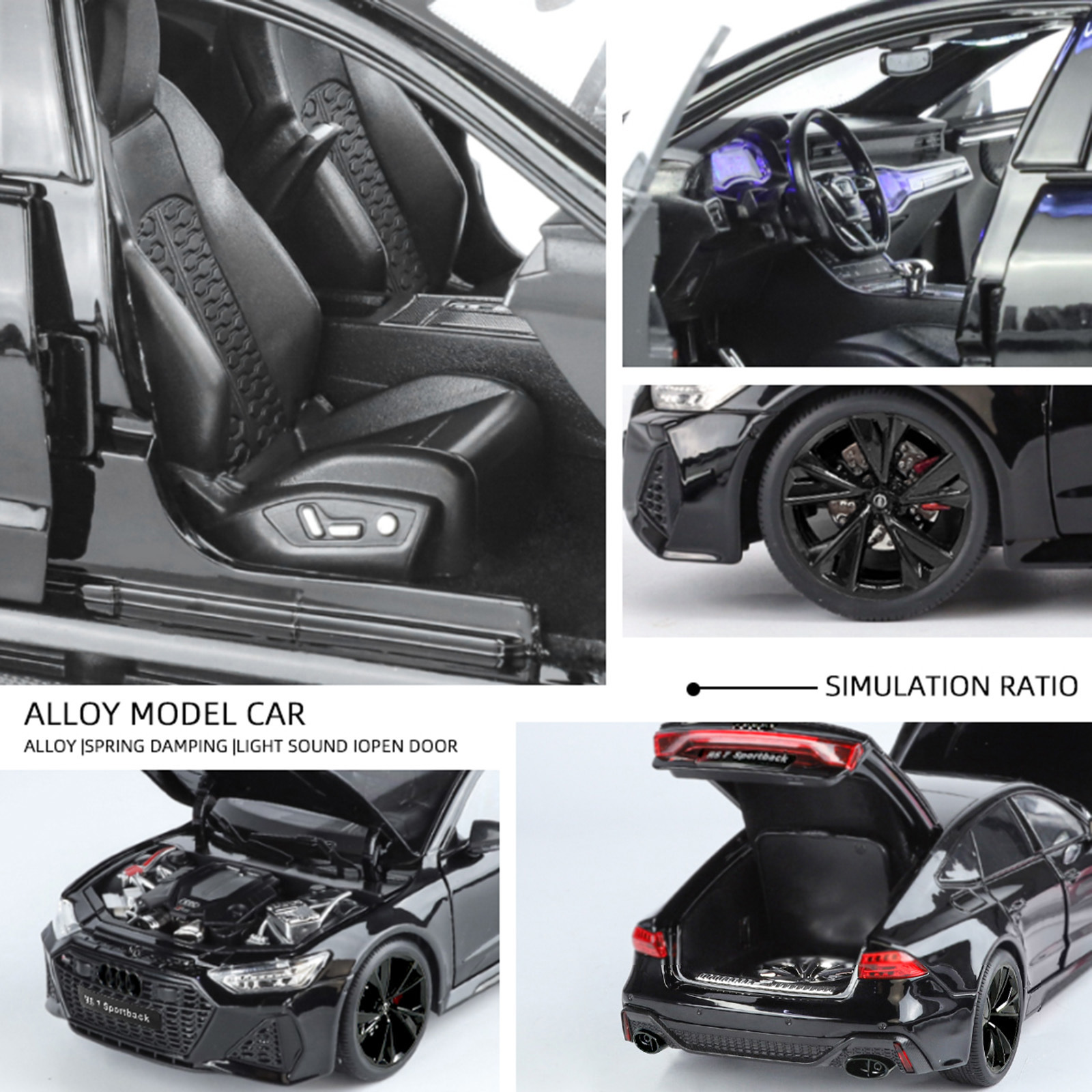 Auténtico autorizado 1:18 Audi RS7 versión clave audio y luz de aleación seis puertas abiertas modelo de coche de juguete niño regalo transfronterizo