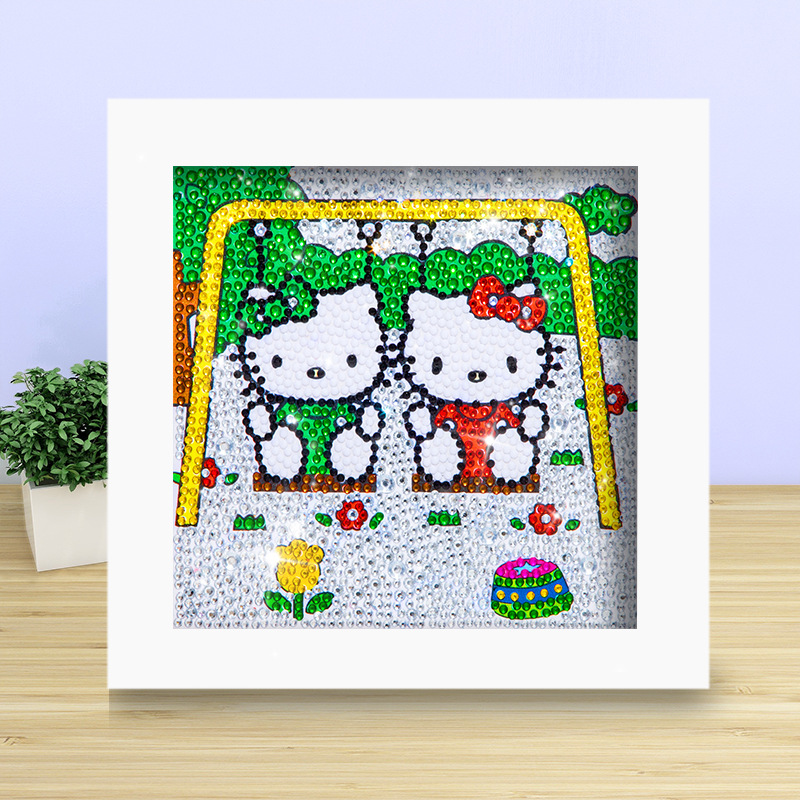 Pintura de diamante DIY con marco de fotos para enviar lleno de diamantes y pintura de diamantes para hacer pintura al óleo de dibujos animados educativos para niños 2024 ladrillo pegajoso y diamantes brillantes