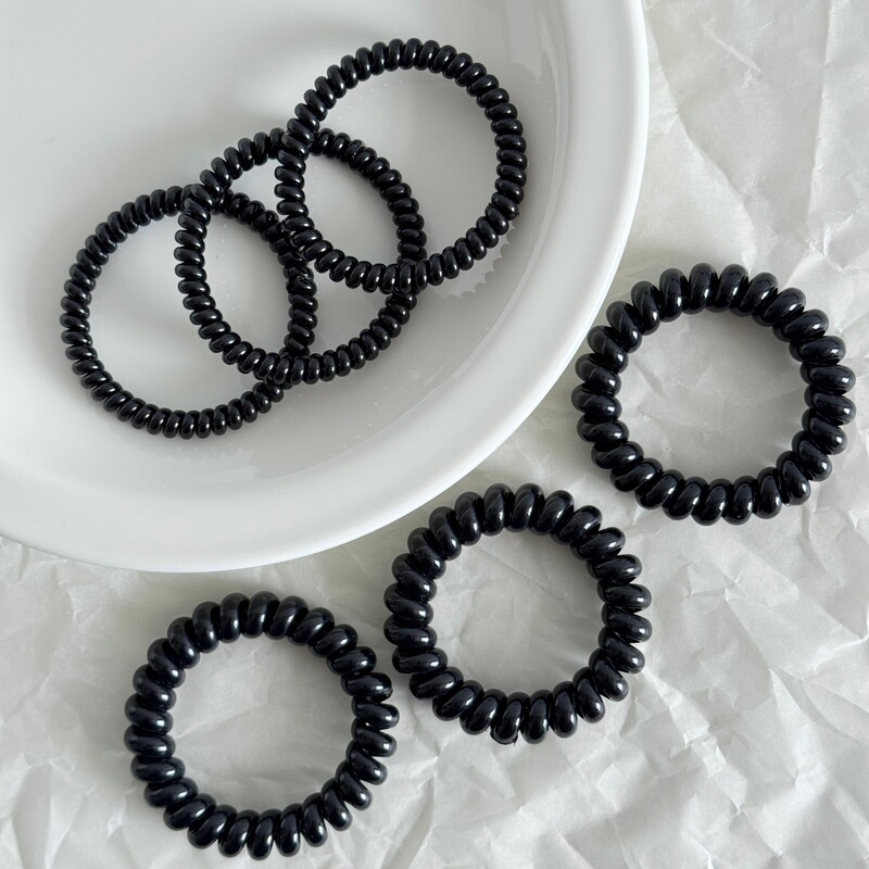 Telephone Cord Rubber Band Hair Tie for Women, Hair Rope, Hair Accessory, High Ponytail Rubber Ring, Small Size, Thick and Thin, Black