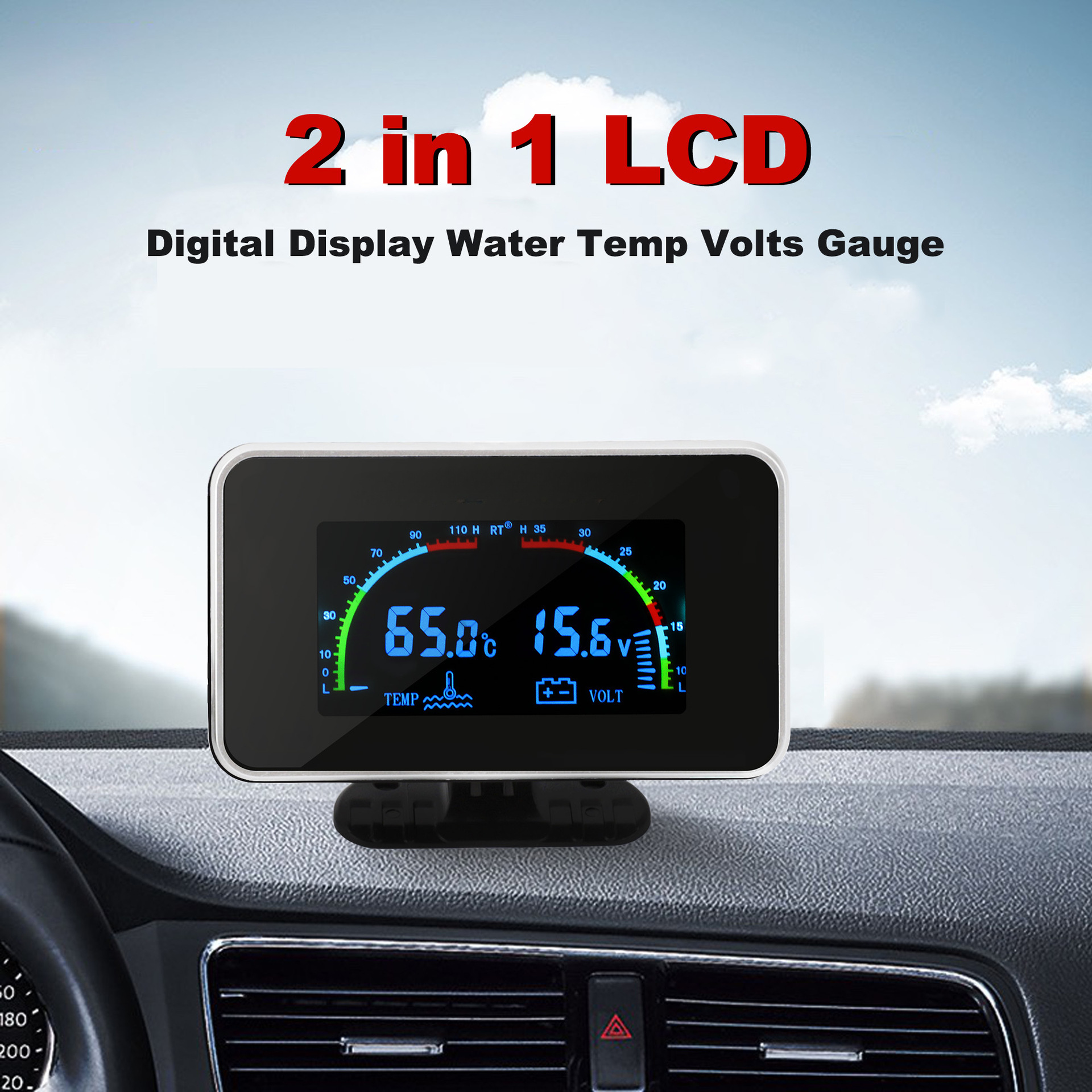 Lcd Display Car Water Temperature and Voltage Two-In-One Combination Meter 12V24V Universal Truck Modification Digital Display Lcd Water Temperature