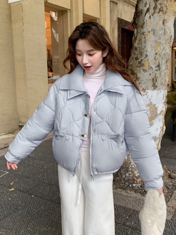 针织领拼接短款羽绒棉服女冬季2025新款韩版宽松保暖棉衣棉袄外套|undefined