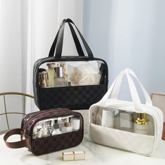 Light luxury transparent waterproof checkered PVC cosmetic bag large capacity portable travel toiletry bag makeup storage bag