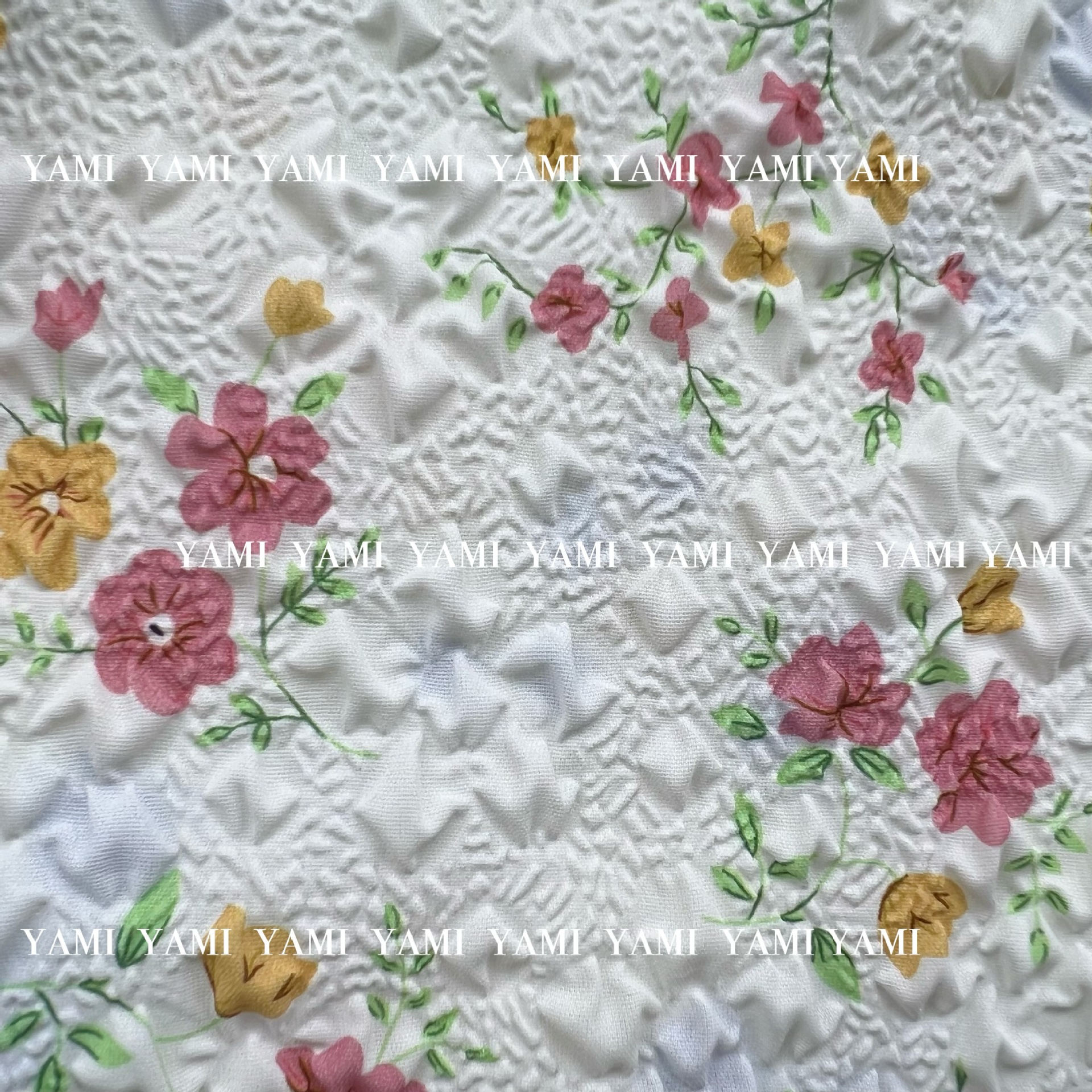 Suministro directo de fábrica burbuja crepé tela de impresión pequeña floral verano vestido camisa de impresión jacquard poliéster