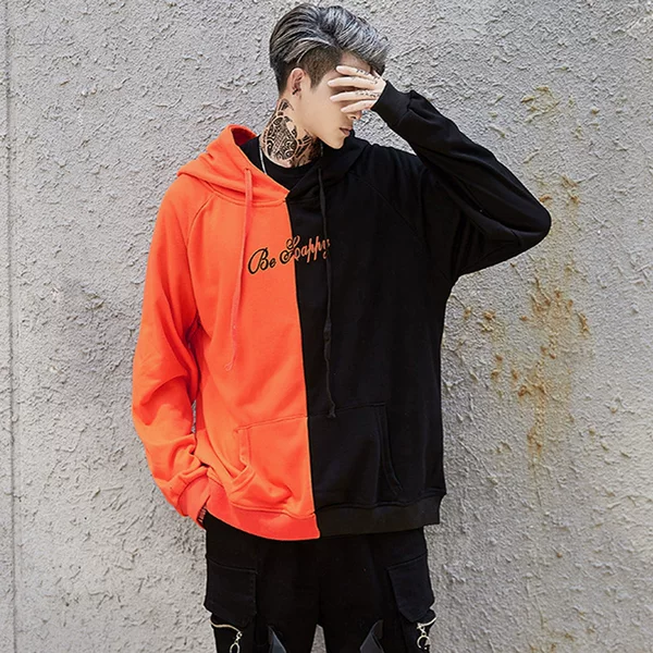 Cross-border Amazon Foreign Trade men's casual fashion color matching smiley face sweater long sleeve sports hooded top men's clothing