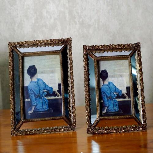 Glazed gift Chinese rectangular retro gold picture frame entrance living room art wall picture frame decoration ornaments