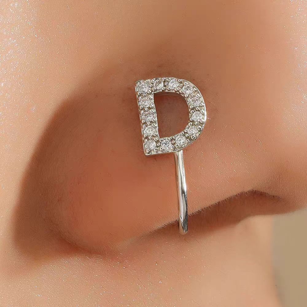 26 Letter Initial Micro-Set CZ Nose Clip Fake Nose Ring No-Pierce Nose Jewelry Fashion Accessory detail image 11