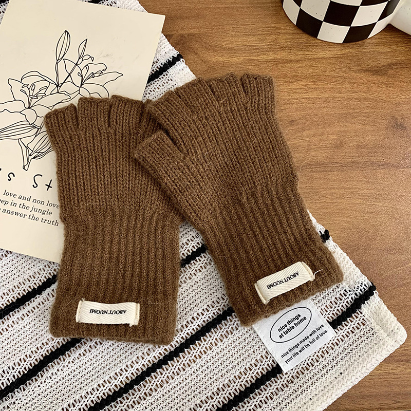 Guantes de medio dedo de invierno caliente nuevo estilo coreano de color sólido para estudiantes de escritura guantes de conducción guantes de lana de punto