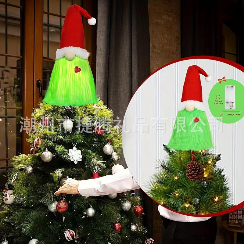 クロスボーダー新しいクリスマスツリートップスターグリンチクリスマスツリーライト装飾付き格納式スプリンググリーンぬいぐるみ|undefined