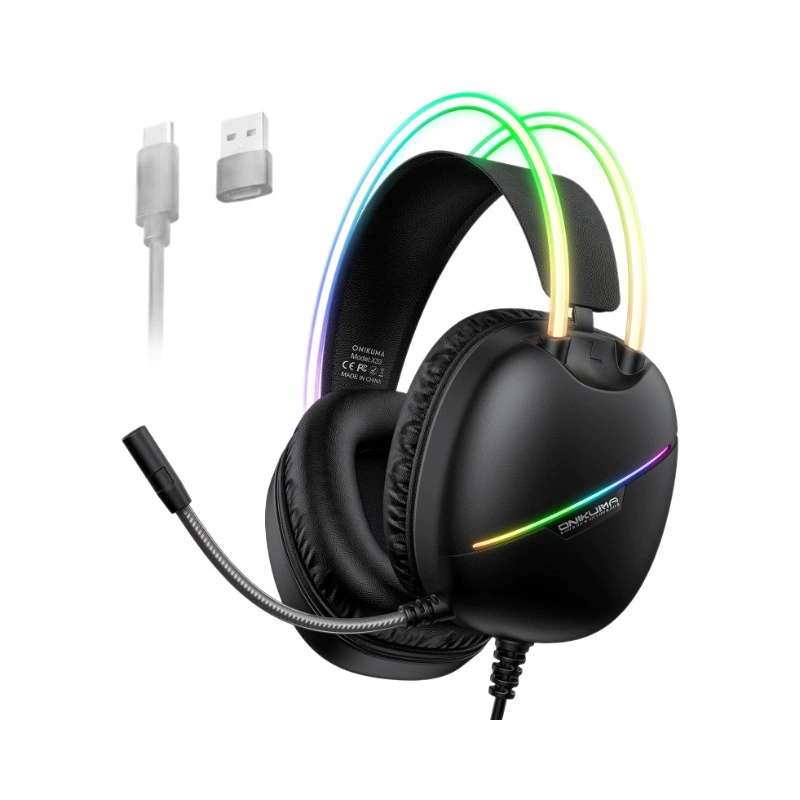 Хедсет для игр ONIKUMA X33 Wear-Style, проводной USB-C, наушники для мобильного гейминга с RGB LED