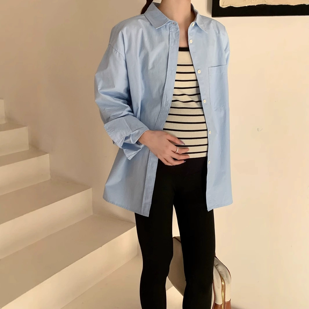 Корейская модная одежда для беременных, пригородные лацканы, рубашки для беременных