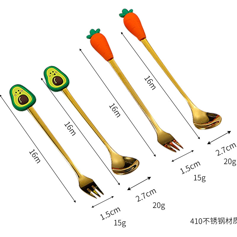 不锈钢勺子叉子餐具套装卡通水果勺叉套装咖啡搅拌勺甜品勺水果叉|undefined
