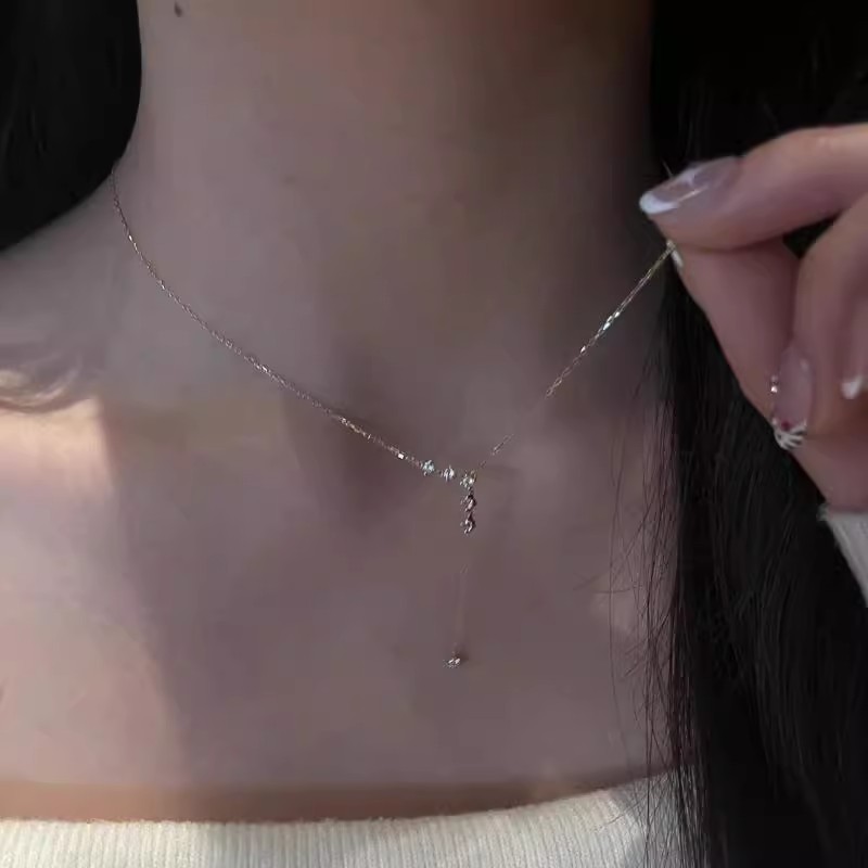 실버 한국식 Y자형 다이아몬드 목걸이