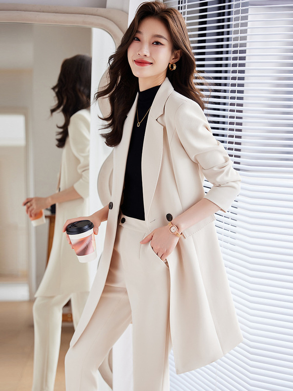 Mid-length suit trench coat for women White Spring and Autumn 2023 new high-grade small casual suit suit