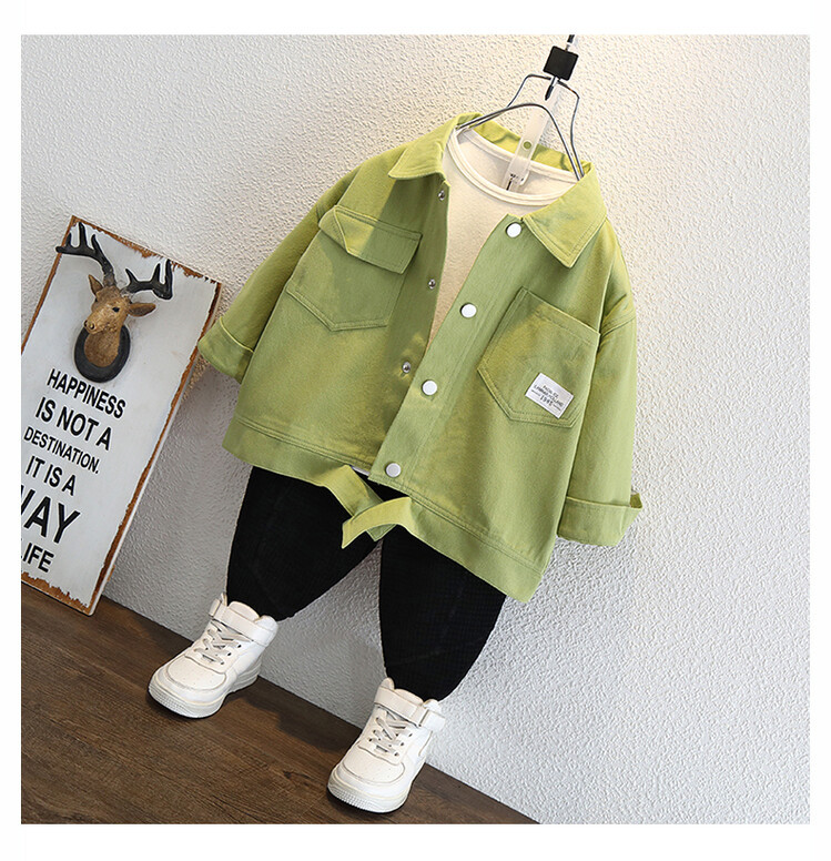Abrigo verde fruta para niño 2024 Ropa de primavera y otoño Chaqueta moderna y elegante Estilo extranjero para niños medianos y pequeños_voghion.com