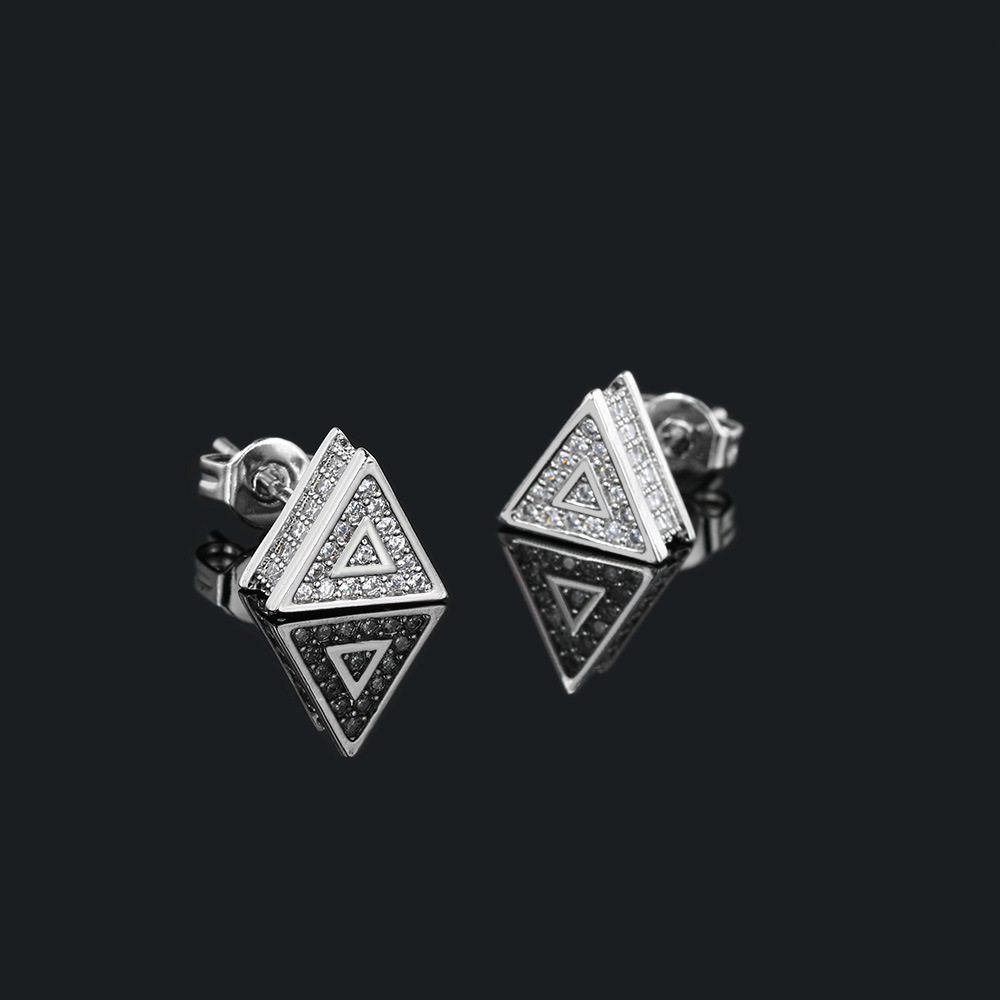 Popular Triangle Hip Hop for Men, Colorful Electroplated Full Zircon Earrings, Trendy Earrings_voghion.com