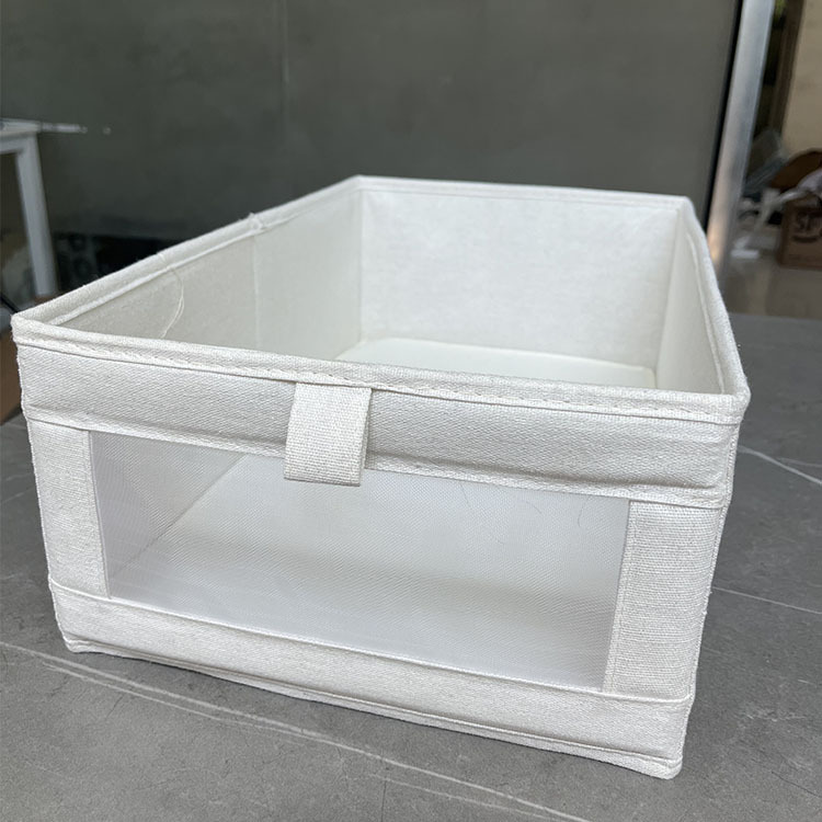 Cotton and linen storage box, foldable, uncovered, transparent storage basket, underwear, toys, wardrobe organization, fabric storage box pic 5