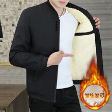 秋冬季加绒加厚男士外套中青年百搭夹克男韩版潮流修身加棉外套男
