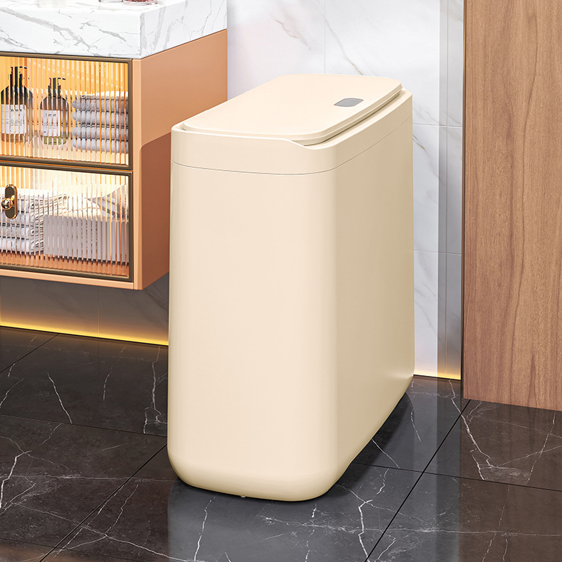 Narrow Gap Trash Can for Bathroom, Household Use, Press-Type with Lid, Waterproof and Moisture-Proof, Toilet Gap Storage, Cleaning Large Wastebasket