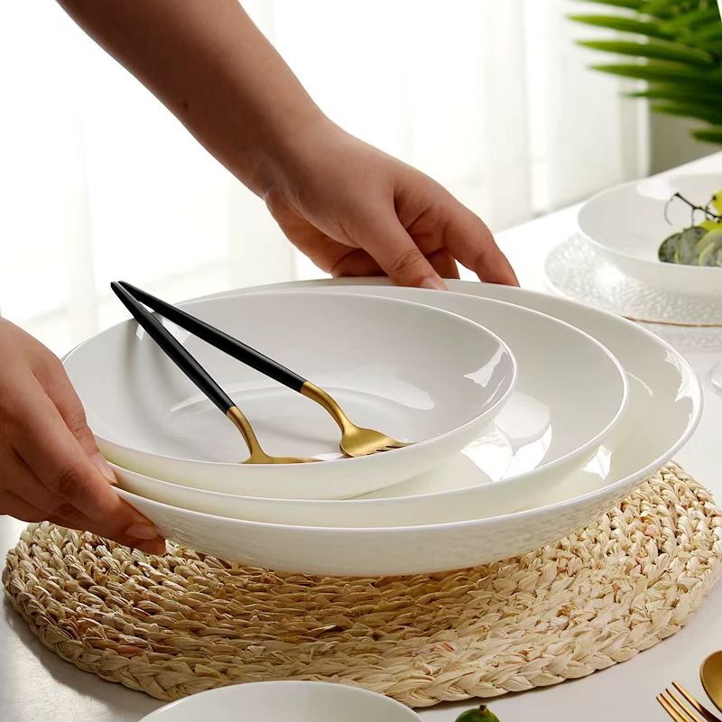 Plate Dish Household White Deep Plate Pure White Bone China Tableware Hotel Simple Ceramic Plate Dinner Plate Underglaze Color Plate Dish Household White Deep Plate Pure White Bone China Tableware Hotel Simple Ceramic Plate Dinner Plate Underglaze Color