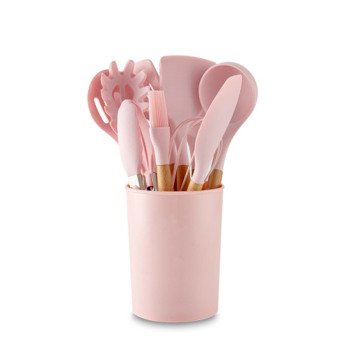 Silicone kitchenware set 12-piece wooden handle kitchenware set non-stick cooking silicone kitchenware 11-piece set wholesale