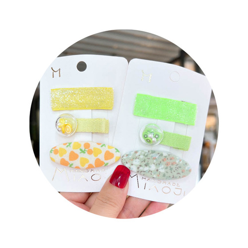 New children's hair clip baby quicksand quicksand sequin pressure clip girls fabric oval floral BB clip three-piece set
