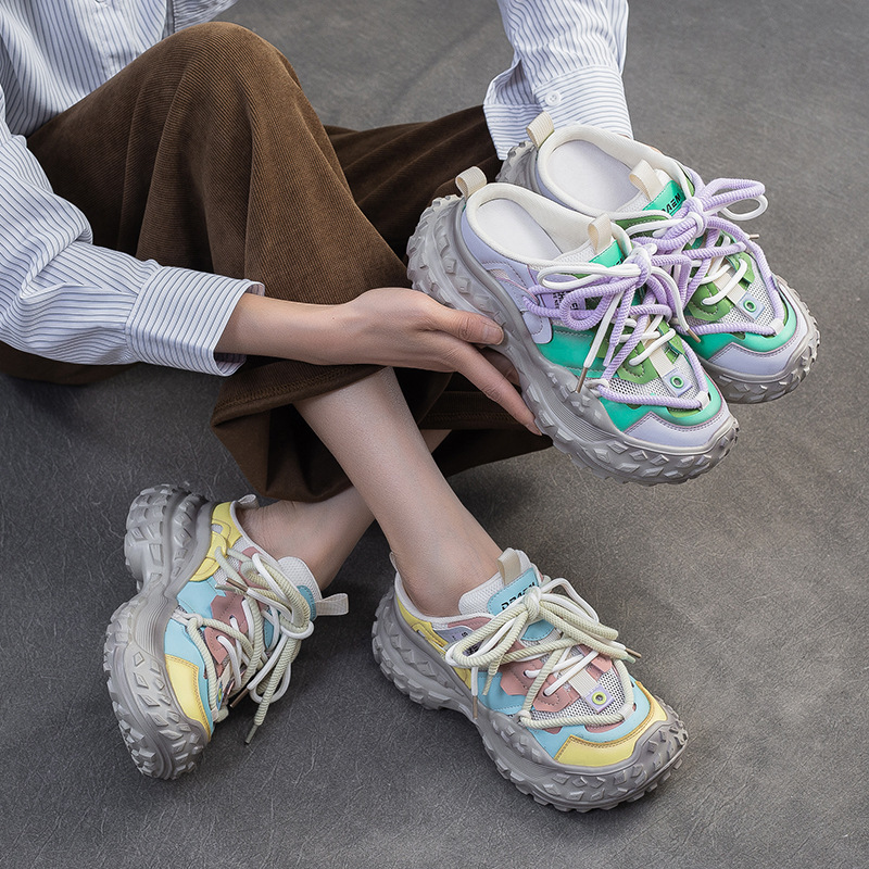 Jiejie 2025 Summer New Breathable Mesh Fashionable Old Daddy Baotou Slippers Casual All-match Comfortable Women's Shoes