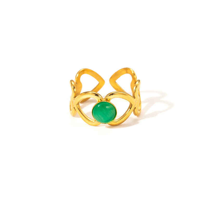 5g Weight 0.03µm Gold Plating Thickness Electroplated Gold Plating Process Golden Plated Plating Material Cat's Eye Stone Inlay Material Rings Classification 1 Piece Quantity Holiday, Daily Occasion 201 Stainless Steel Material Heart Shape Pattern Women's Gender Sweet, IG Style Style Inlay Craft Wholesale Jewelry IG Style Sweet Heart Shape Titanium Steel Natural Stone Gem Hollow Out Inlay Open Rings 19