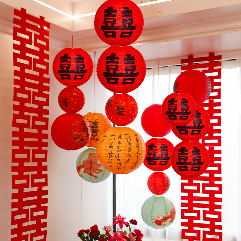 2025 nueva linterna de papel de fiesta decoración de bodas decoración interior de la sala de estar de flores rojas de fiesta linterna string