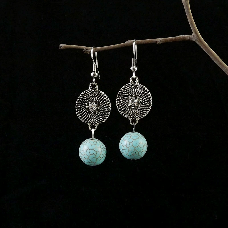 Ретро классические этнические серьги,Turquoise аксессуар для путешествий для фотосессий, этнический стиль, простой и элегантный дизайн